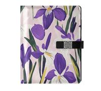 KLL leather lined subject notebook notebooks college ruled for journal delicate Purple and White Iris Flowers 6.7×9.2 inches
