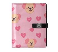 KLL leather lined subject notebook spiral notebook college for college portable Happy Heart Cute Dog Pink 6.7×9.2 inches
