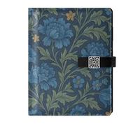 KLL leather lined subject notebook spiral notebook college for planning portable William Morris Indigo Floral Pattern 6.7×9.2 inches