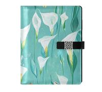 KLL leather lined subject notebook subject college ruled for diary delicate Chic Calla Lily Turquoise 6.7×9.2 inches