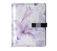 KLL leather lined subject notebook subject notebook college for college water proof cover Watercolor Lily Flowers Light Purple 6.7×9.2 inches