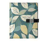 KLL leather lined subject notebook subject notebook college for travelling delicate Beige Chic Leaves Teal 6.7×9.2 inches