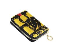 KLL Leo Lion Yellow Black Leather Womens Credit Card Wallet with 9 Cards Slot RFID Blocking Men's Card Cases with Zipper
