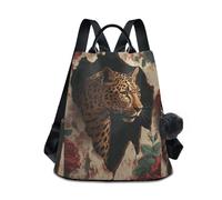 KLL Leopard Breaking Through The Wall Vintage Fashion girls backpack casual backpack purse for women for Daily College Shopping with Pom-pom keychain