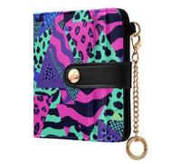 KLL Leopard Triangles Stripes Spots Ladies Classic Foldable Wallet Convenient Premium PU Leather Wallet for Girls Women Ladies