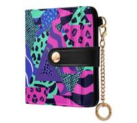 KLL Leopard Triangles Stripes Spots Ladies Classic Foldable Wallet Portable PU Leather Wallet for Women Girls