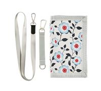 KLL Light Blue Flora Pattern Minimalist Style Gray Trifold Men's Wallet for Womens Cool Colorful tri fold Wallet with Lanyard