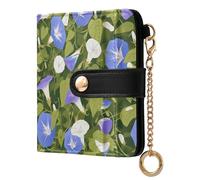 KLL Light Blue Purple Morning Glories Green Background Ladies Lightweight Foldable Wallet Cute PU Leather Bifold Wallet for Girls Women Ladies