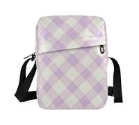 KLL Light Purple White Diamonds Checkered Pattern messenger bag for women Vegan Leather cross body bag for woman Casual Shoulder Handbag For Travel