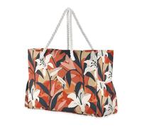 KLL Lily Design Dark Red Black Waterproof foldable beach bag with zipper womens tote bags with cup holders on the side