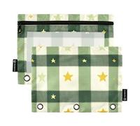 KLL Lime - Green Stars Modern Binder Pockets Fabric Pencil Case for Three Rings Binder Pockets with Waterproof for Examination Home Travel Cards Storage Container