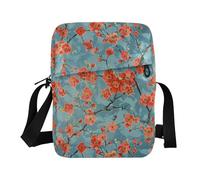 KLL Lots Of Red Flowers on A Blue Background mens messenger bag Vegan Leather crossbody bag men Casual Shoulder Handbags