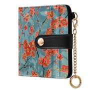 KLL Lots Of Red Flowers on A Blue Background Women's Folding Wallet For Women Unique Minimalist PU Leather Wallet for Woman Girl