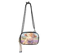KLL Lovely Brown Scottish Highland Cattle with Lavender Cross Body Purse Mens Trendy with Adjustable Strap Cell Phone Purse For Hiking Traveling