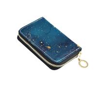KLL Lovely Fireflies The Dark Blue Leather Small Credit Card Wallet with 2 Cash Slot RFID Blocking Womens Credit Card Holder with Zipper