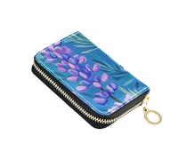 KLL Lupine Glory Blue Leather Credit Card Wallets for Women with Cion Purse RFID Blocking Womens Card Holder with Zipper