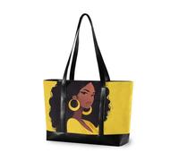 KLL Mad Yellow African Girl classy work bags for women with zipper canvas tote bag for school with lunch bolsa para laptop mujer
