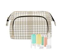 KLL Makeup Bags Lightweight Large Make Up Bag Women's Coin Purse for Toiletry Organizer, Brown Taupe Plaid Check, Brown Taupe Plaid Check, 10.2x5.9x6.7 inch