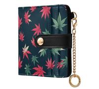 KLL Maple Leaf Red Sage Green Women's Leather Folding Wallet Portable Premium PU Leather Wallet for Women Boys Girls