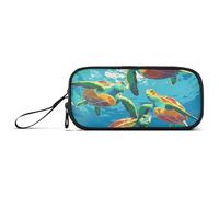 KLL Marine Colored Pattern Turtle Nylon Pencil Bag School Supplies Big Capacity Mesh Pen Pencil Case Stationery Bag for Office Boys