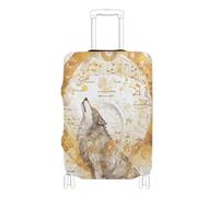 KLL Mechanical Cyber Style Wolf Music Notes Gold Elastic luggage dust cover Scratchproof suitcase covers luggage protector Fit 18-32 Inch Luggage, mechanical cyber style wolf music notes Gold, S 18-20