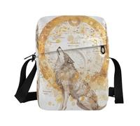 KLL Mechanical Cyber Style Wolf Music Notes Gold messenger bag for women crossbody Vegan Leather mens crossbody bag Travel Woman Handbag Shoulder Strap