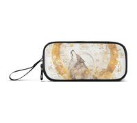 KLL Mechanical Cyber Style Wolf Music Notes Gold Nylon School Supply Pencil Bag Large Capacity Mesh Pen Pencil Case Stationery Organizer for College Man