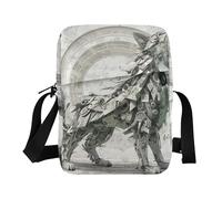 KLL Mechanical Style Cybernetic Music Notes Wolf Silver men's messenger bag Vegan Leather Crossbody Bags For Women Travel Shoulder Handbags For Women