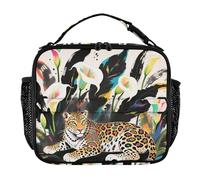 KLL Mens Lunch Bag Double Zipper Lunch Cooler Removable Shoulder Strap Insulated Tote Bag for School/Picnic Boho Style Leopard White Calla Lily