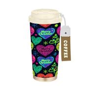 KLL Merry Christmas Colorful Hearts Stainless Steel Travel Coffee Tumblers For Women With Lids designed Coffee Mug To Go For Hot Cold Drinks 17 oz Spill Proof