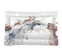 KLL Merry Christmas Cute Cat Santa Claus Washable Pet Bed Mat Soft Comfortable Anti-Slip Bottom Kennel Pad for Medium/Large Dogs 36" x 24"