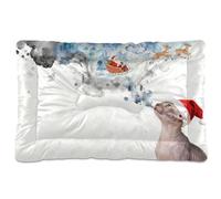 KLL Merry Christmas Cute Cat Starry Sky Washable Dog Cat Bed Soft Anti-Slip Pet Bed for Medium/Large Dogs 36" x 24"