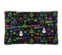 KLL Merry Christmas Snow Flake Rainbow Black Washable Pet Mattress Non-Slip Soft Comfortable Cat Kennel Crate Pad for Large Jumbo Medium Small Dogs 24" x 18"