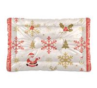 KLL Merry Christmas Snowflake Santa Gold and Red Washable Pet Mattress Soft Comfortable Anti-Slip Bottom Pet Mat for Large Jumbo Medium Small Dogs 24" x 18"