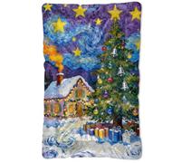 KLL Merry Christmas Starry Night Washable Pet Mattress Soft Anti-Slip Cat Kennel Crate Pad for Medium/Large Dogs 36" x 24"