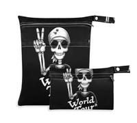 KLL mess-proof bag for traveling 2 Pack diaper bag essential items with handles for pool, baby diapers (Peace Sign Skull)