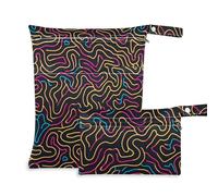 KLL mess-proof bags for wet 2 Pack wet bag for swimsuit with handles for yoga, beach (Squiggly Line)