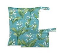 KLL mess-proof bathing suit bag 2 Pack travel essentials for baby with handles for pool, travel (Cartoon Lily Of The Valley Turquoise)