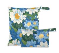KLL mess-proof large wet bag 2 Pack diaper bag essential items with handles for yoga, gym (Beautiful Blue Flowers)