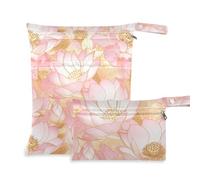 KLL mess-proof wet clothes bag 2 Pack travel essentials for baby with handles for yoga, yoga (Rose Gold Water Lily)