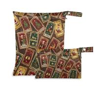 KLL mess-proof wet dry bag for breast pump parts 2 Pack wet bag for swimsuit with handles for yoga, bathing (Merry Christmas Red Tarot Cards)