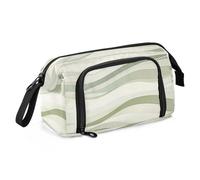 KLL Minimalist Green Wavy Line Pattern Pen Case Large Capacity Cases with Pencil Multifunctional for Man School Supply