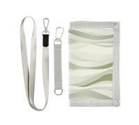 KLL Minimalist Green Wavy Line Pattern Trifold Card Wallet for Travel pop Casual Men Wallet with Lanyard