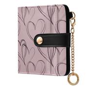 KLL Minimalist Style Hearts Pink Ladies Classic Foldable Wallet Unique PU Leather Card Wallet for Women Boys Girls