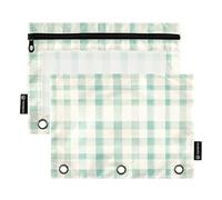 KLL Mint - Green White Checked Modern Pencil Bag Soft Pencil Case for Binder Folder with Waterproof for School Stationery Supplies