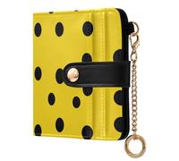 KLL Modern Black Rounds Dots Yellow Women's Leather Folding Wallet Unique Minimalist PU Leather Wallet for Men Women Travel