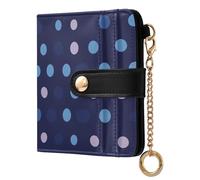 KLL Modern Rounds Dots Navy Ladies Premium Foldable Wallet Convenient PU Leather Wallet With Card Slots for Woman Girl
