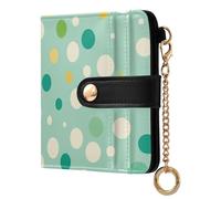 KLL Modern White Rounds Dots Teal Ladies Folding Coin Wallet Convenient Compact PU Leather Wallet for Woman Girl