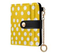 KLL Modern White Rounds Dots Yellow Ladies Bifold Wallet Convenient PU Leather Bifold Wallet for Woman Girl