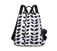 KLL Monochrome Leaf Elegant Botanical Fashion backpacks for college Anti-theft college backpack for women for Travel, Work, Everyday with Pom-pom keychain